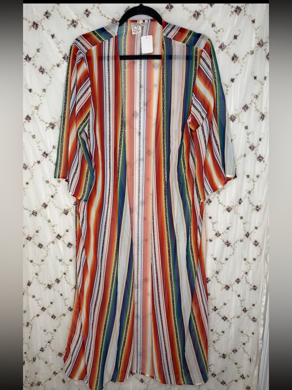 Multicolor Striped Maxi Dress Kimono